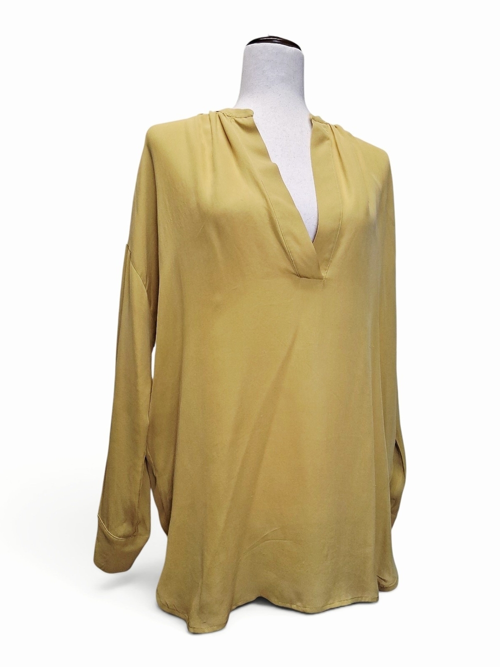 Vince 100% Silk Deep V-Neck Tunic Blouse Ochre Yellow Ochre Oversized XS